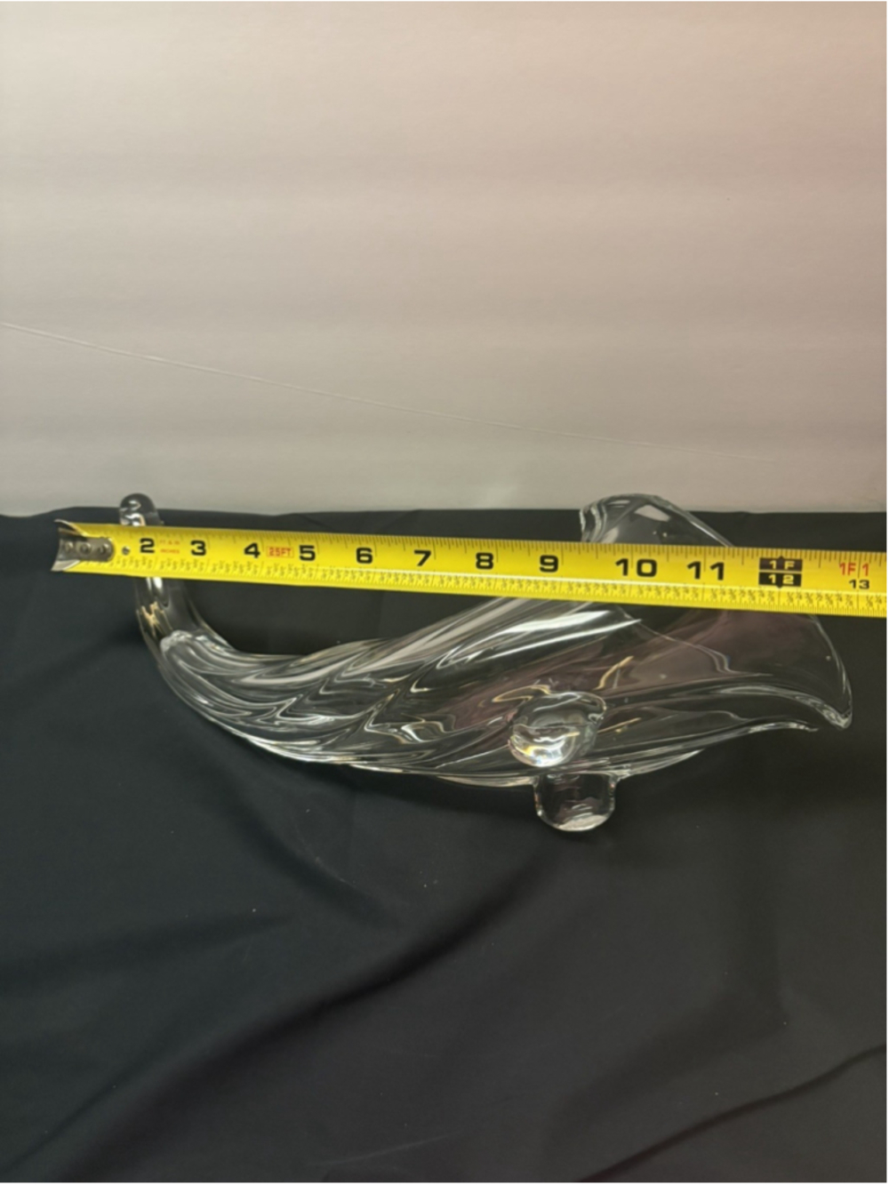 Duncan & Miller Footed Cornucopia Horn of Plenty Glass Vase Manganese Glow 13"